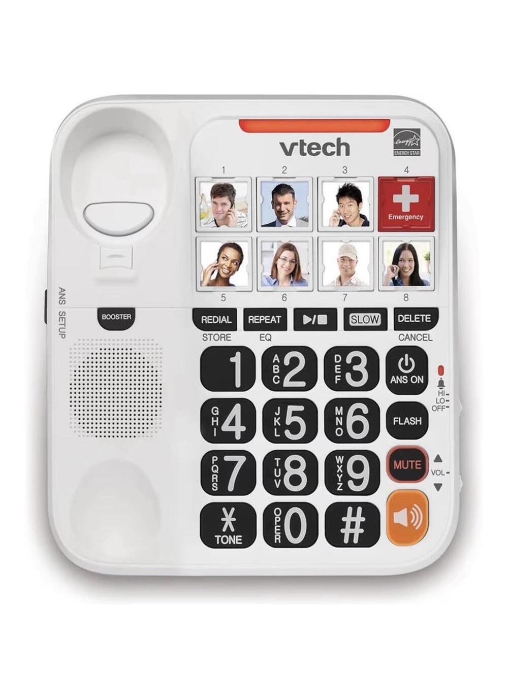 VTech White Photo Dial Corded Phone with Emergency Button